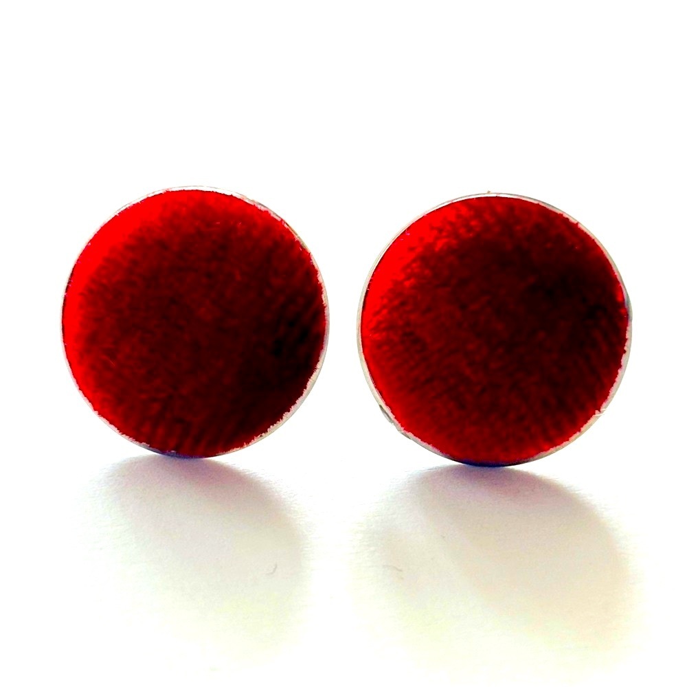 Red Velvet Fabric Button Stainless Steel Earrings, NWT, Handmade, Unworn
